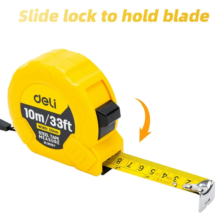 Deli EDL9010Y 10m x 25mm Steel Measuring Tape – Heavy Duty Professional Workshop, Construction, Automotive, Fabrication, and Industrial Precision Measuring Tool - Image 2