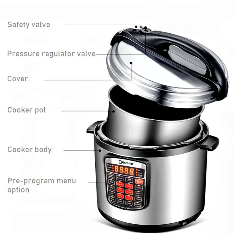 Dessini DS-379 6L Electric Pressure Cooker-Multi-Function Electric Pressure Cooker with 6-Litre Capacity, Fast Cooking, and Energy-Efficient Performance - Image 3