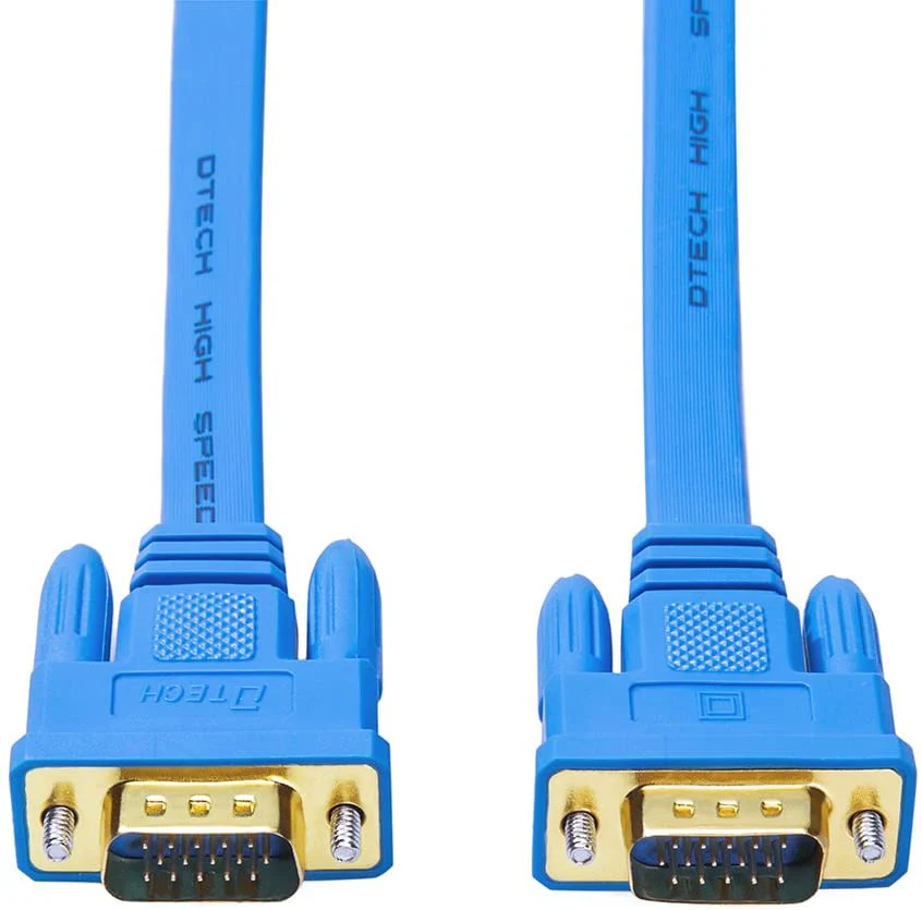 DTECH 10m Flat VGA Cable (DT-69F10B) Long 32 Feet Gold Plated Male to Male 15 Pin Connector Ultra Slim Blue Wire for Computer Monitor SVGA Projector - Image 2