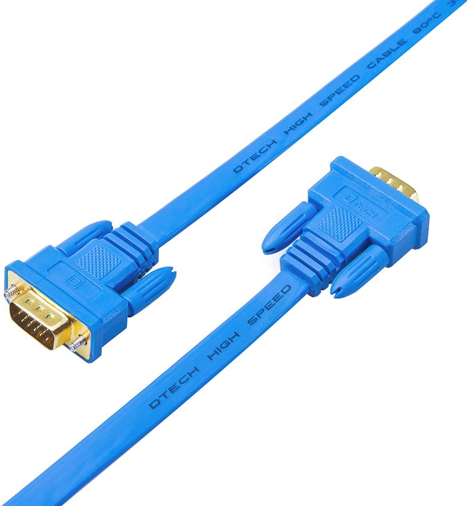 DTECH 10m Flat VGA Cable (DT-69F10B) Long 32 Feet Gold Plated Male to Male 15 Pin Connector Ultra Slim Blue Wire for Computer Monitor SVGA Projector - Image 4