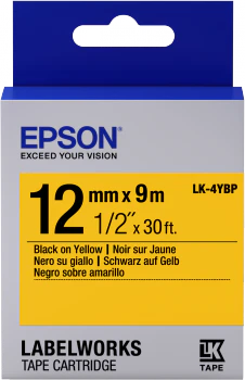 Epson Label Cartridge Pastel LC-4YBP9 or LC-4YBW9 Black/Yelllow tape 12MM (9M)