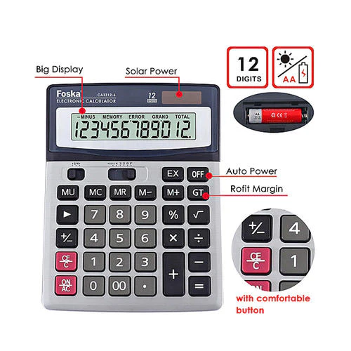 Foska CA3312-3 Calculator - 12 Digit, Adjustable Display, 196*143*33mm - Image 4
