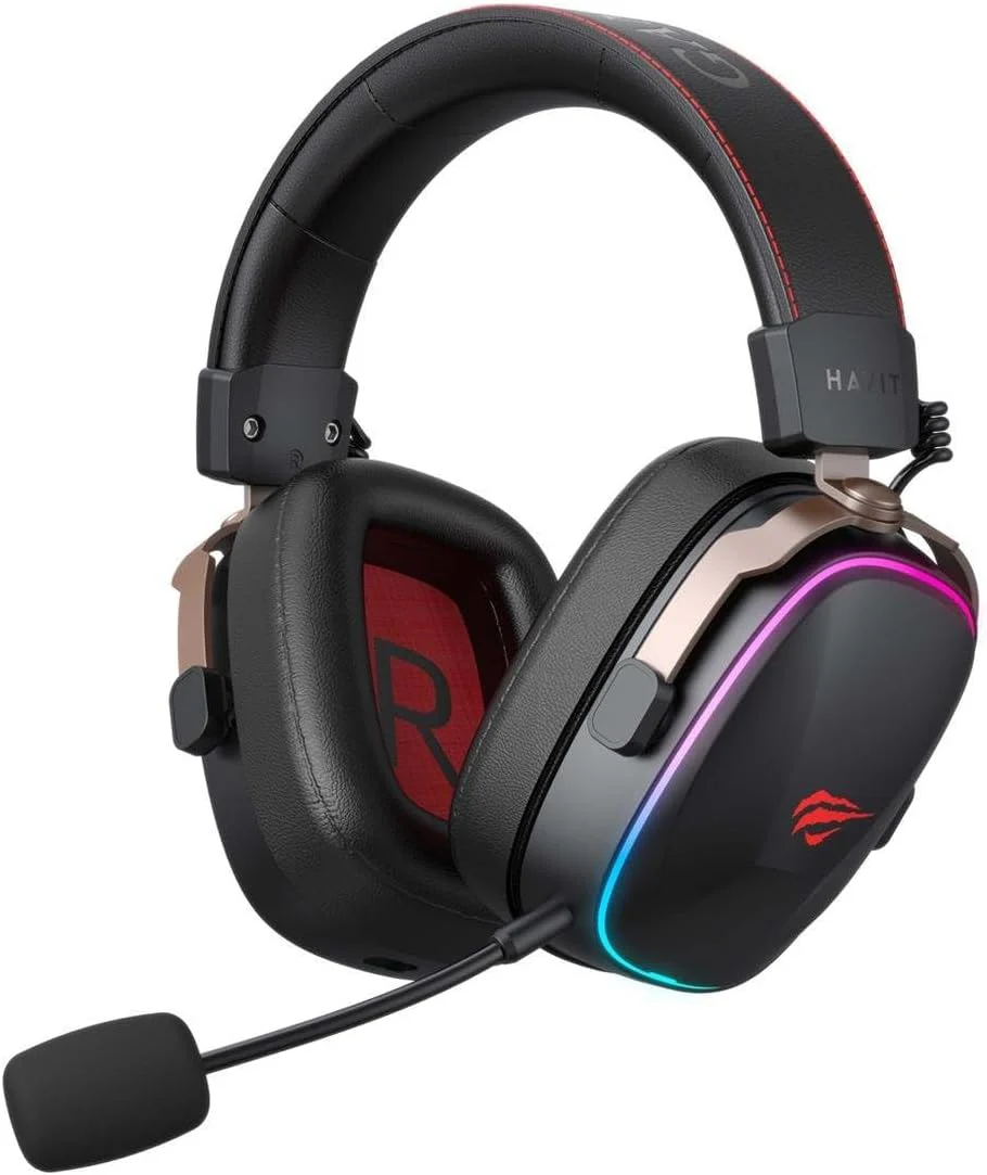 Havit H2039BG Wireless Tri-Mode Gaming Headset – RGB Light, Magnetic Ear Cups, Clear Sound - Image 4