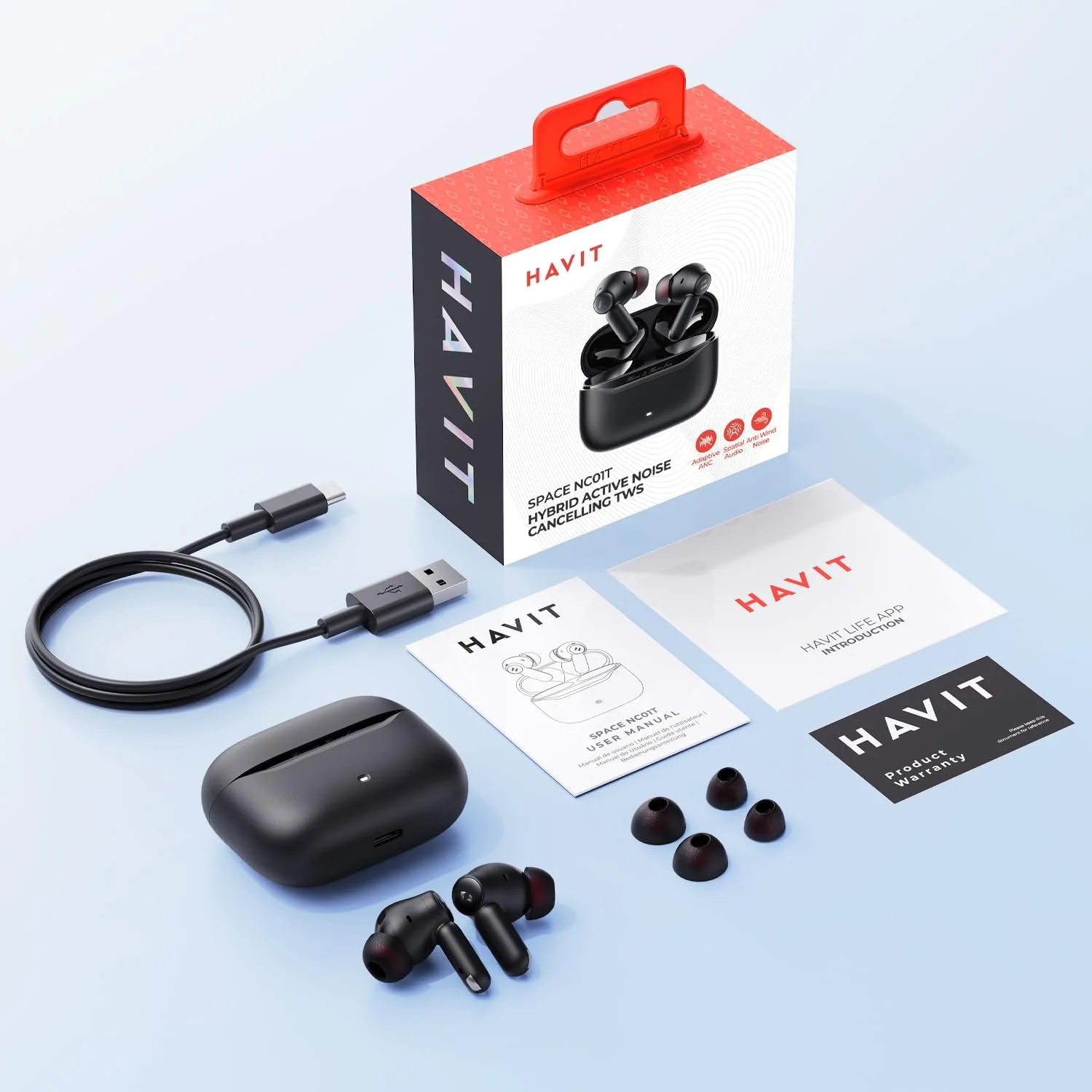 Havit TW991 PRO SPACE NC01T Active Noise Cancelling Wireless Earbuds – Premium Bluetooth True Wireless Earphones with ENC Noise Reduction, Deep Bass Stereo Sound, and Smart Touch Control for Music, Calls, and Gaming - Image 2