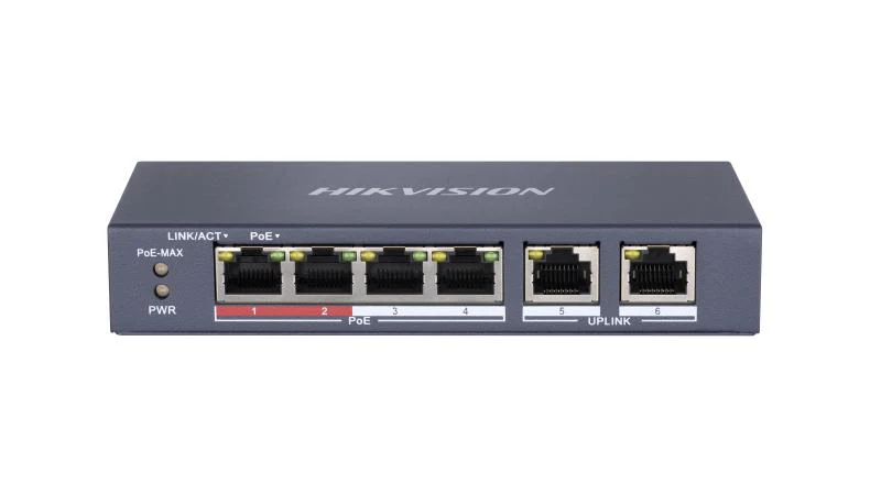 Hikvision DS-3E0106P-E/M 4-Ports 100 Mbps Unmanaged PoE Switch – Reliable network connectivity with power and data delivery for IP cameras and other PoE-enabled devices