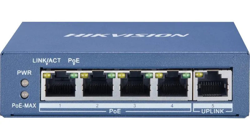 Hikvision DS-3E0505P-E/M 4-Port Gigabit PoE Unmanaged Switch – Delivers reliable high-speed networking and PoE power for IP cameras and other compatible devices