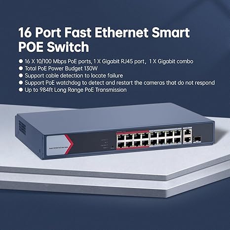 Hikvision DS-3E1318P-EI/M 16-Port Fast Ethernet Smart POE Switch - Image 2
