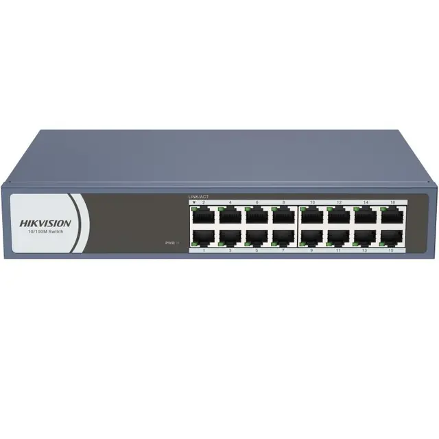 Hikvision DS-3E0116R-O 16-Port Fast Ethernet Switch – Reliable network connectivity for multiple devices with stable and efficient data transmission