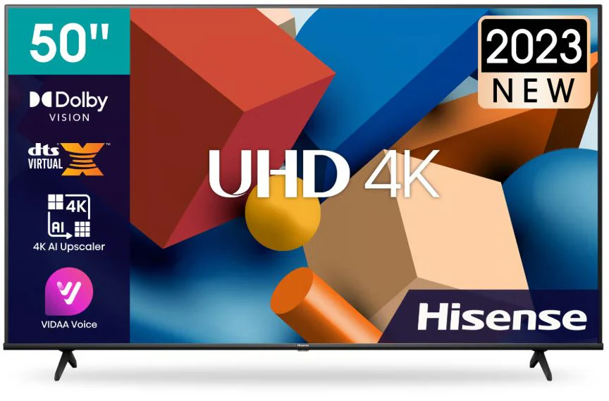 Hisense 50A6K 50-Inch 4K UHD Smart LED TV – VIDAA OS, HDR10+, Dolby Vision, Wi-Fi, HDMI/USB Connectivity