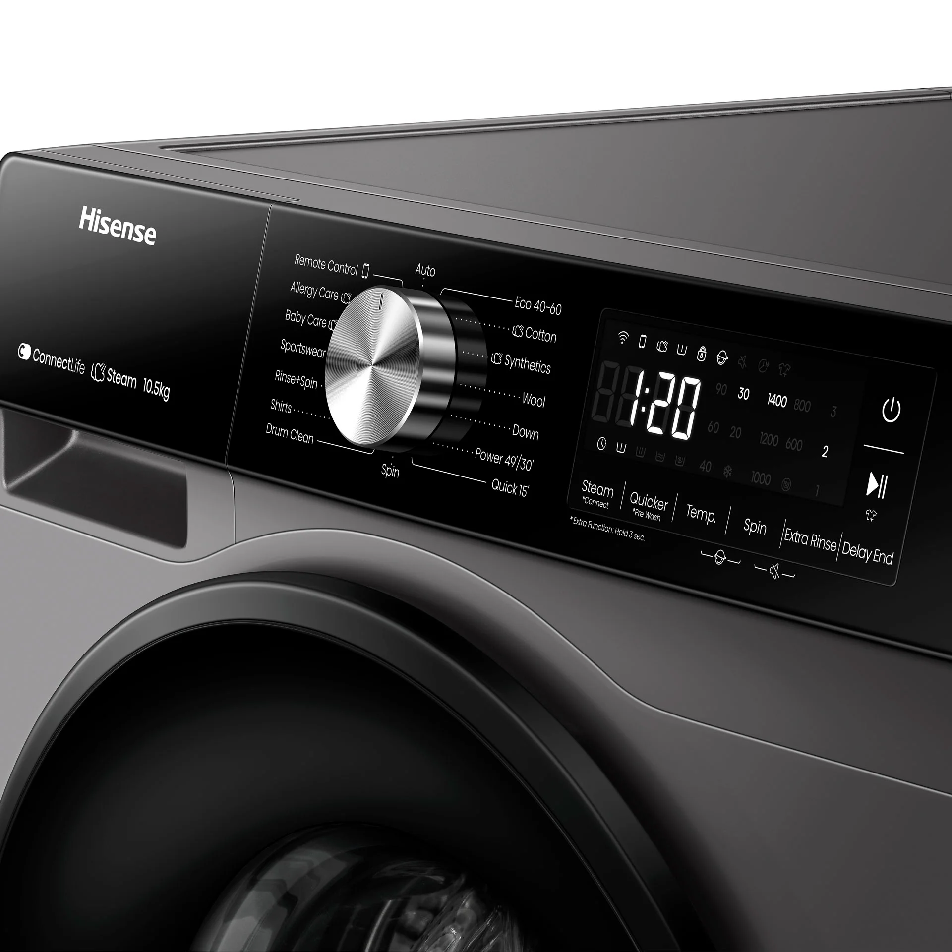Hisense WF3S1043BT 10.5kg Front Load Automatic Washing Machine – Heavy Duty Inverter Smart Washing Machine with 1400 RPM, Steam Care, and 16 Programs for Home and Family Laundry Applications - Image 5