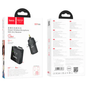 Hoco S31 stream wireless microphone with 3-in-1 Receiver for Lightning - Wireless connection, 50 meters Transmission rang, microphone 400mAh, receiver 320mAh.