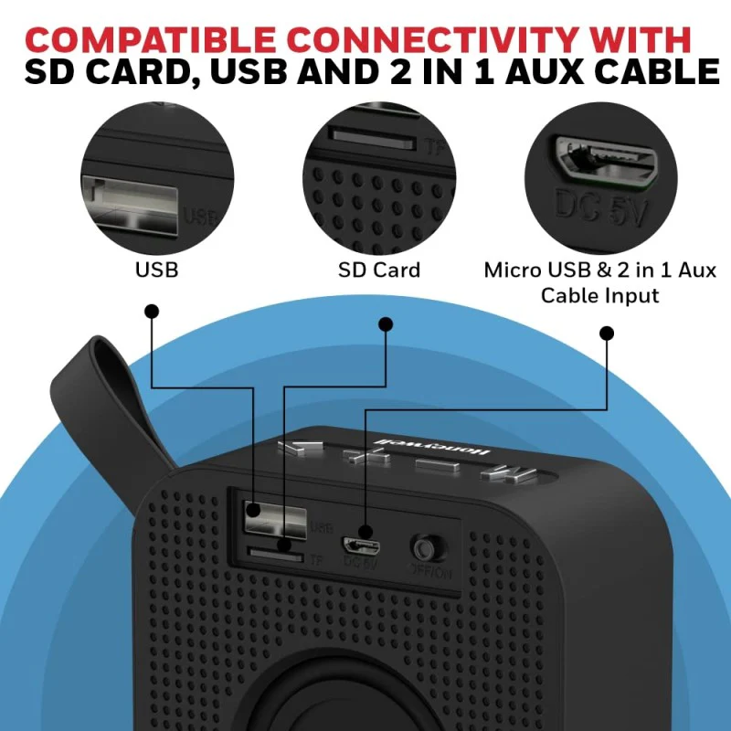 Honeywell Moxie V100 Portable Speaker - with Wireless Bluetooth 5.0 Connectivity, Upto 6 Hours Playtime, TWS Feature and Durable Design - Image 3