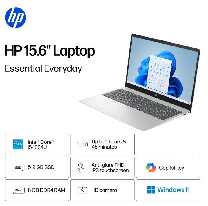 HP 15-FD0154WM Intel Core i5 1334U Laptop BZ1W9UA – 8GB RAM, 512GB SSD, 15.6" FHD Touch, Windows 11 Home - Image 2