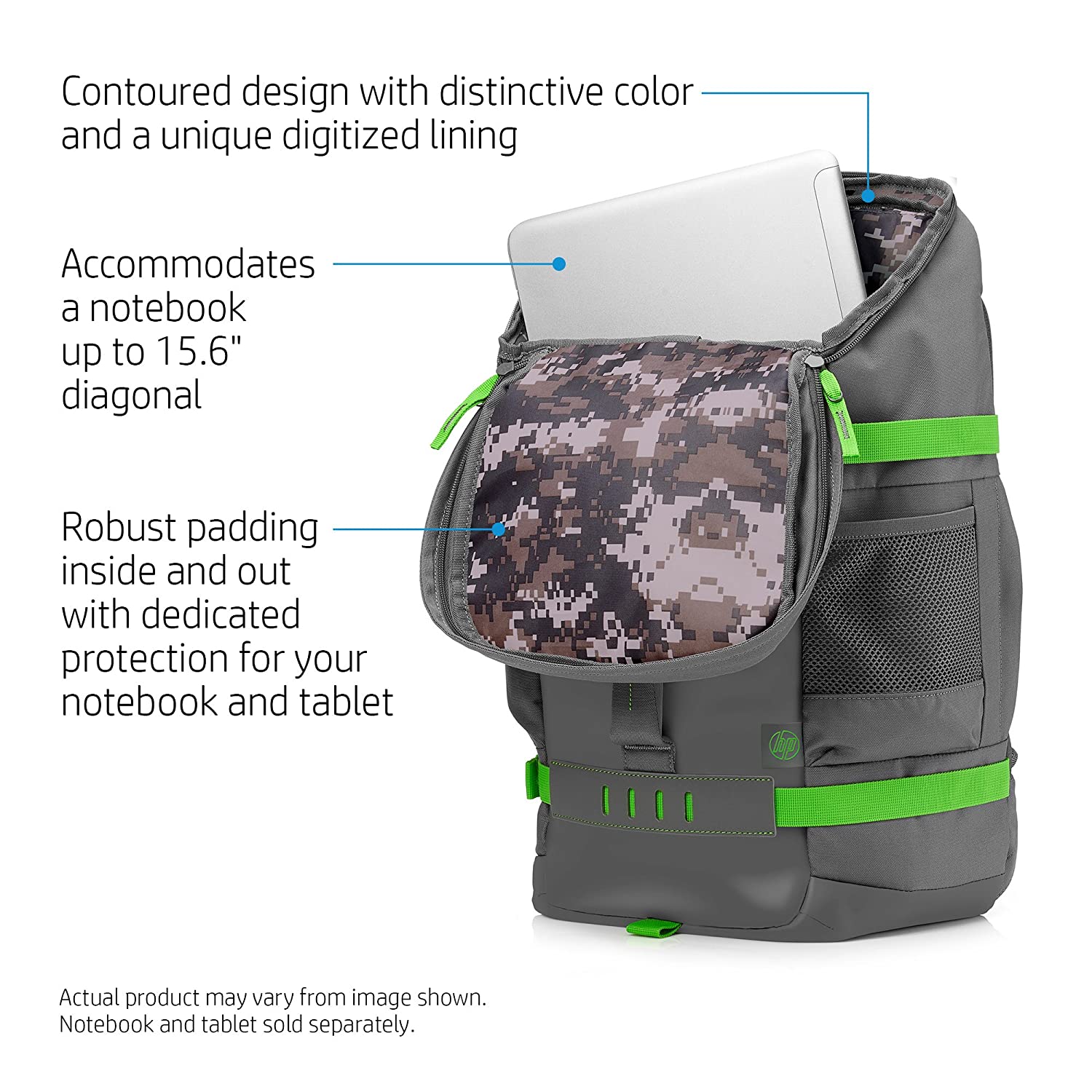 HP 39.62 cm(15.6 Inch) Odyssey Backpack Laptop Bag Green/Gray (L8J89AA) - Image 4