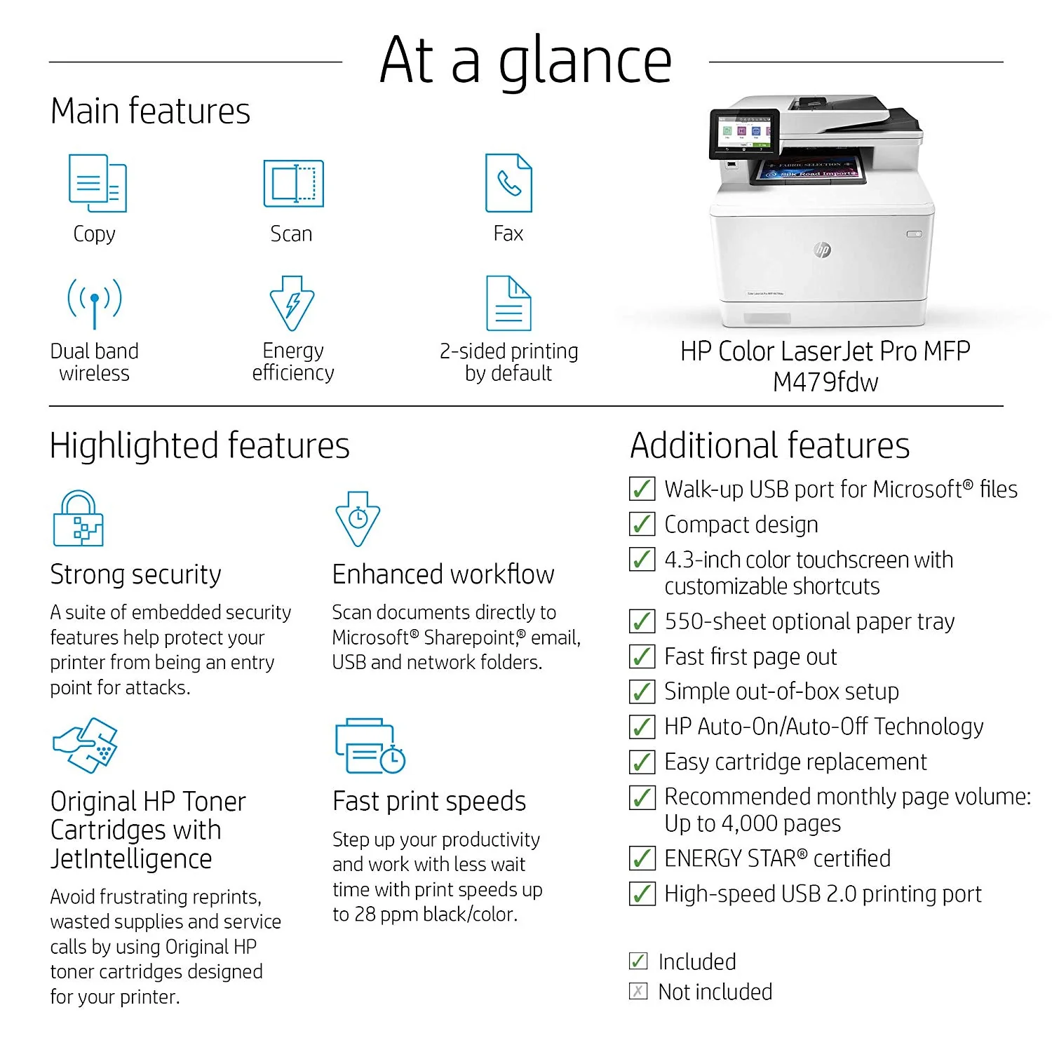 HP Color LaserJet Pro Multifunction M479fdw Wireless Laser Printer with One-Year, Next-Business Day, Onsite Warranty (W1A80A) - Image 4