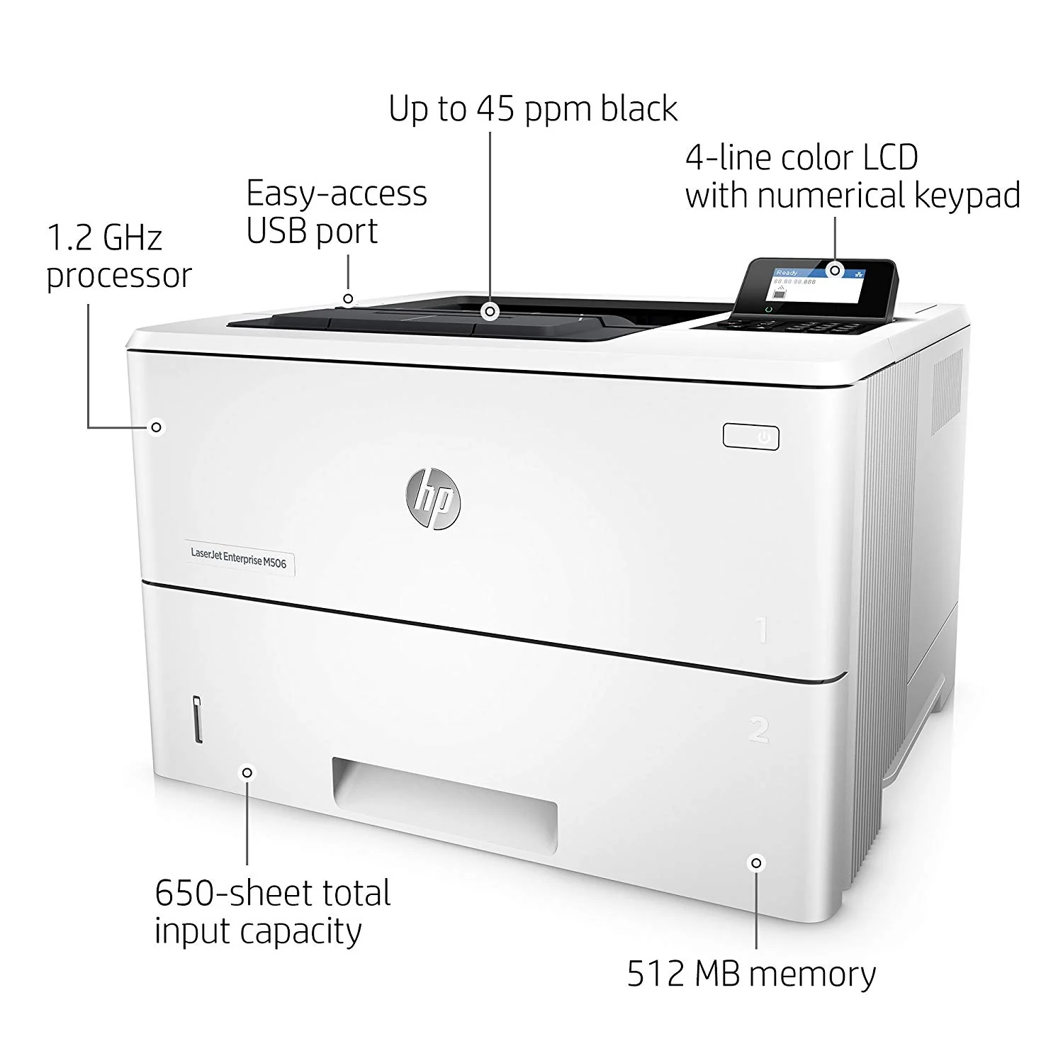 HP LaserJet Enterprise M506dn Printer (F2A69A) - Image 2
