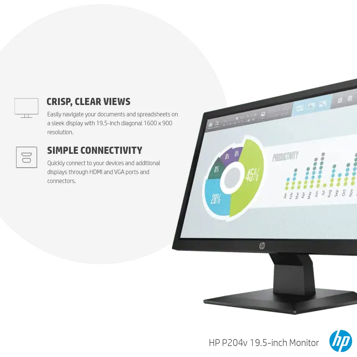 HP P204v 19.5 inch HD Widescreen Monitor - Image 2