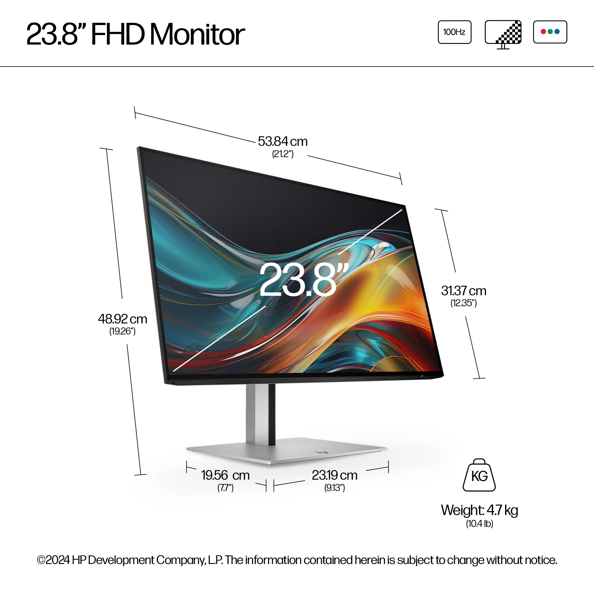 HP Series 7 Pro 724pf 23.8" FHD Monitor 8X530AA – Full HD Display for Office & Home Productivity - Image 7