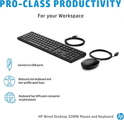 HP Wired Desktop 320MK Mouse and Keyboard (9SR36AA) - Image 4