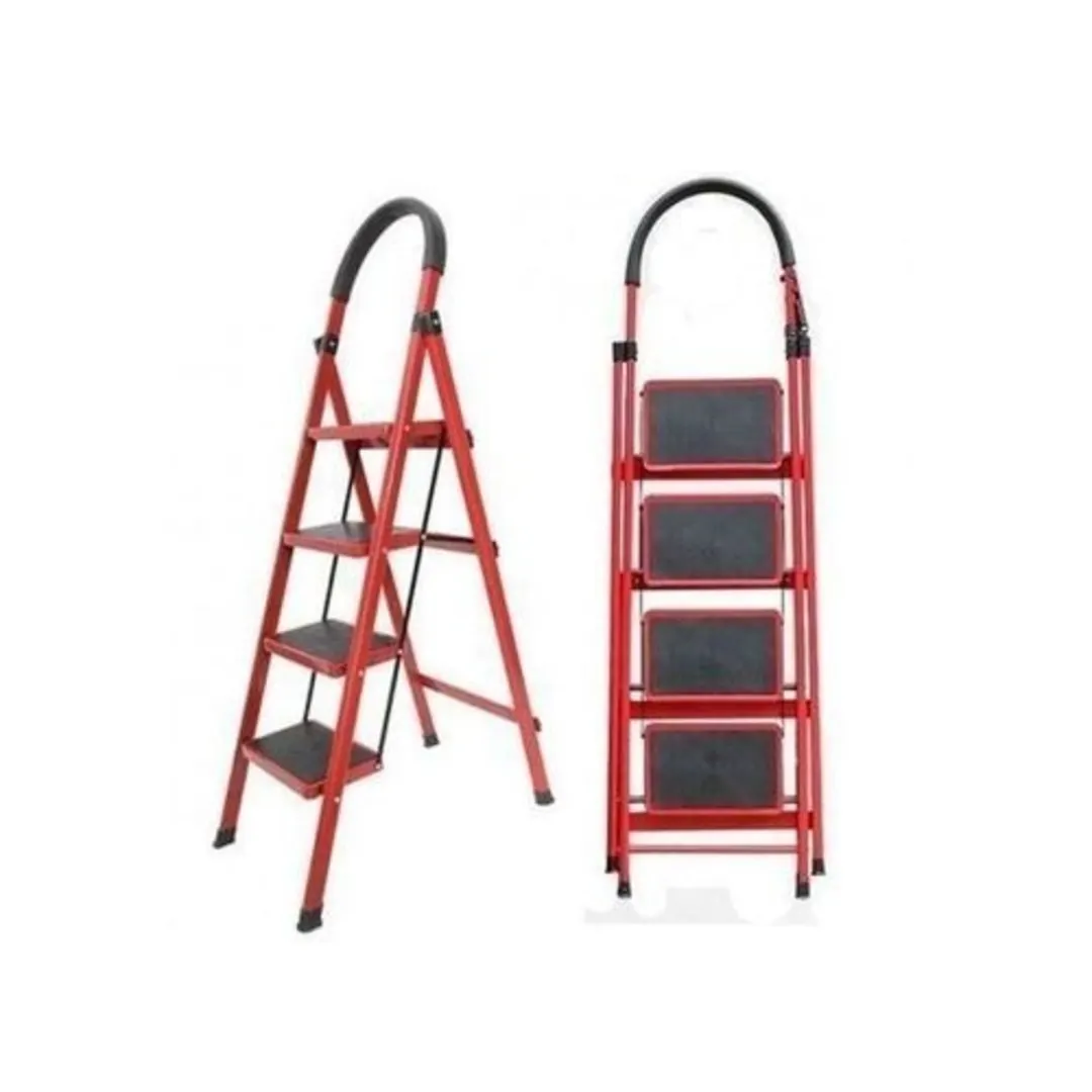 In-House JK-1104AR 4 Step Steel Red Folding Ladder 150kg Capacity – Heavy Duty Industrial Grade A-Type Step Ladder for Home, Office, Maintenance, and Construction Use - Image 4