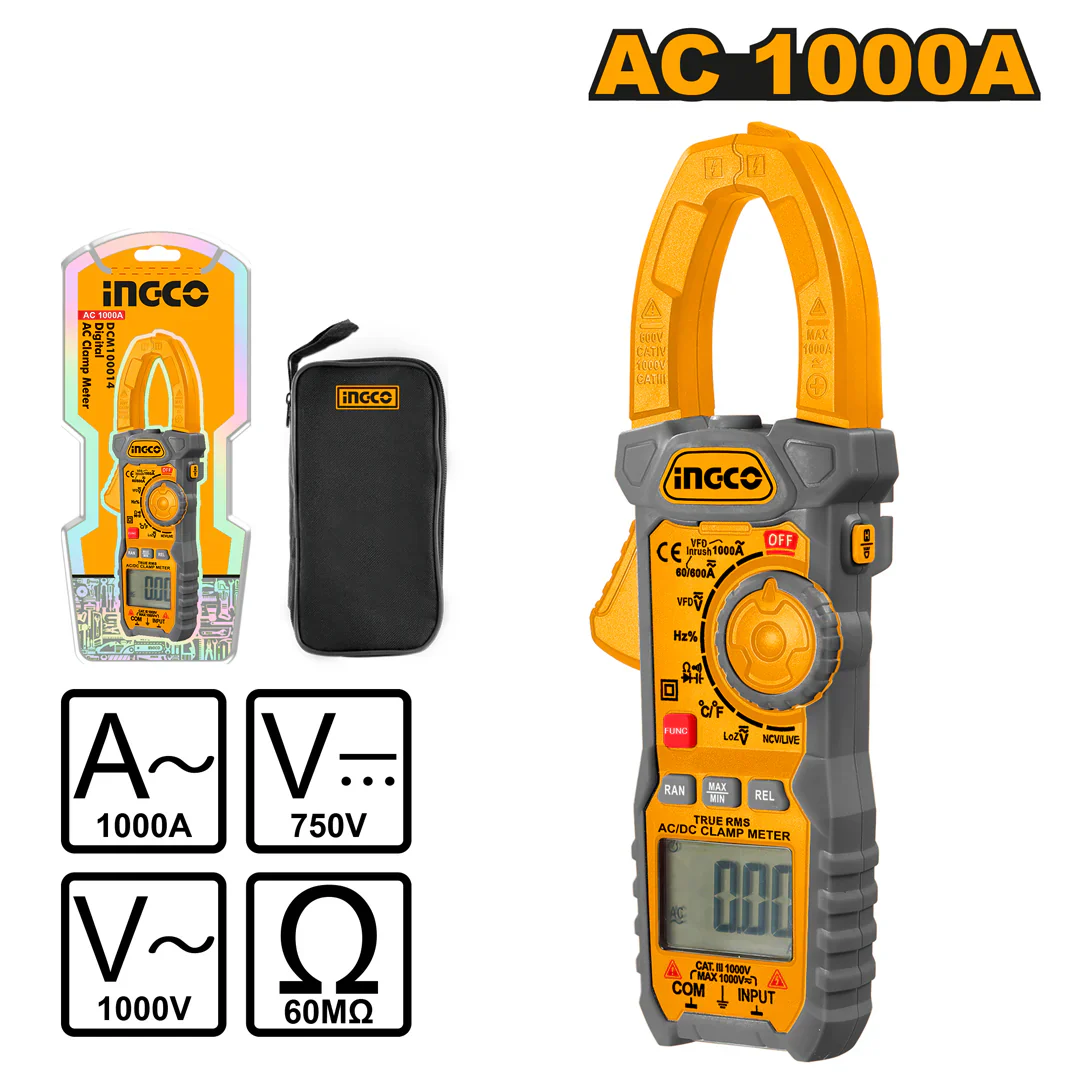 Ingco DCM100014 AC Digital Clamp Meter - Current and Voltage Meter, 6000 Counts