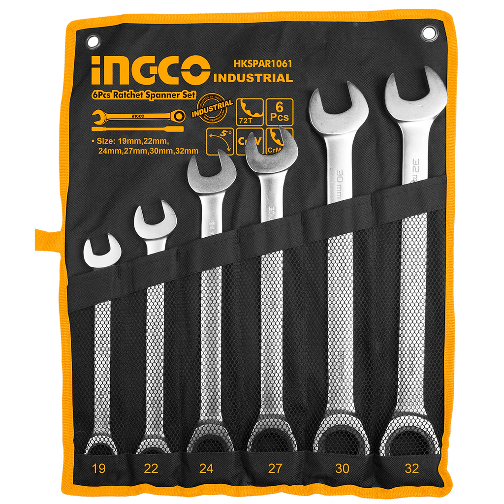 Ingco HKSPAR1061  Ratchet Spanner 6pcs Set 19-32mm