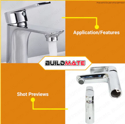 INGCO HSLBM11501 Single Lever Washbasin Mixer – Chrome Finish - Brass Body, ½" Connector, Ceramic Cartridge - Image 2