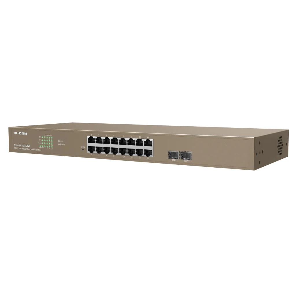 IP-COM G3318P-16-250W 16GE+2SFP Cloud Managed PoE Switch - 16 gigabit PoE ports, 2 SFP ports, supports IEEE 802.3af/at standards - Image 3