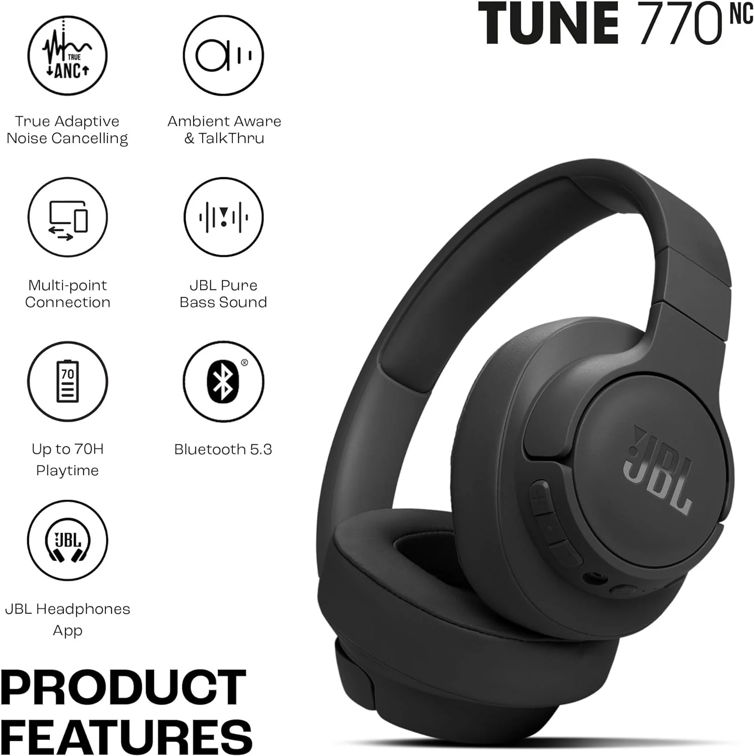 JBL Tune 770NC Adaptive Noise Cancelling Wireless Over-Ear Headphones - Image 2