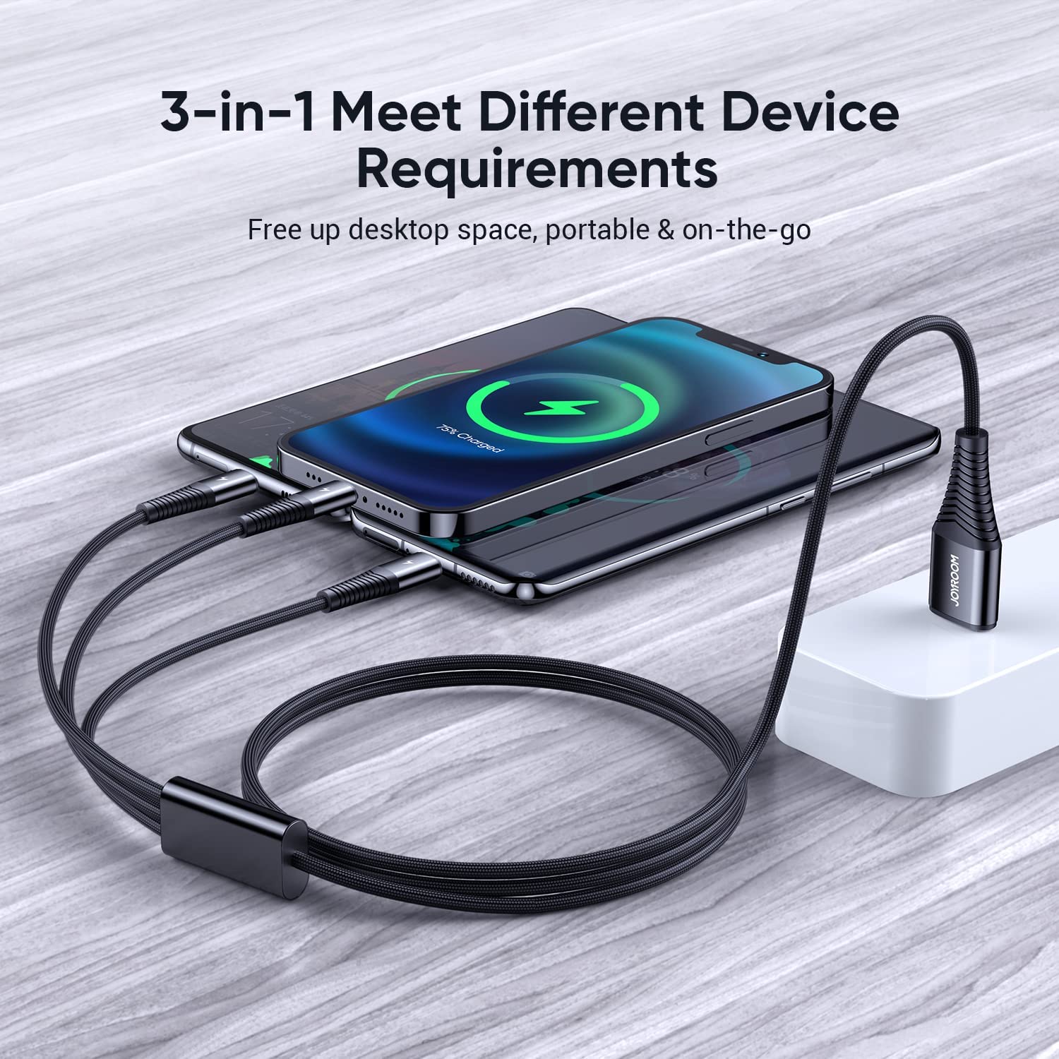 Joyroom 3 in 1 (Lightning + Type-C + Micro USB) Fast Charging and Data Cable 1.2M - S-1230G4 - Image 3