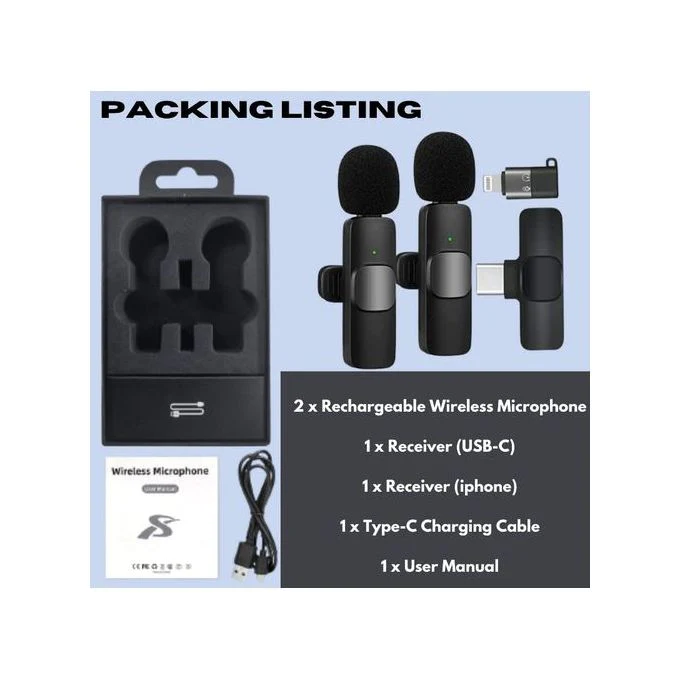 K9 Wireless Double Mic + 1 Rec Lavalier Microphone - Image 3