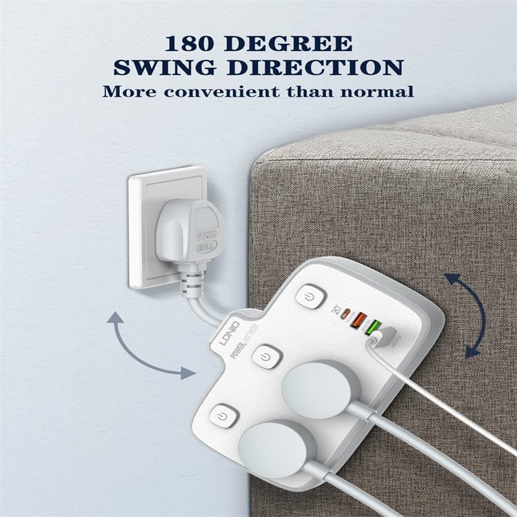 LDNIO 2 Universal Outlets Wall Power Socket 2500W With 1PD, 1 QC3.0 and 2 Auto-ID USB with individual switch - SC2413 - Image 3