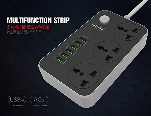 LDNIO SC3604 Power Strip With 3 Universal Socket, 6 USB Charging Ports Power Extension - Image 6