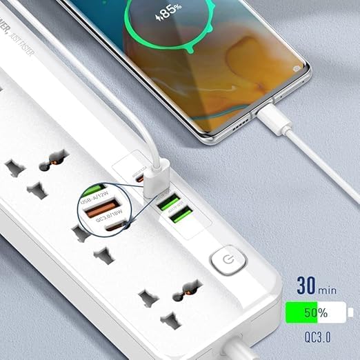 LDNIO SC5415 Universal Fast Charging Power Strip Extension with 5 Ac Outlets & 4USB Charging Ports, 2m Cable PD 2500W Power Socket with Surge Protectors - Image 3