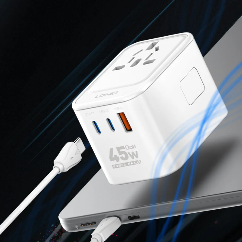 LDNIO Z8 45W Universal GaN Outlets Power Strip Travel Adapter - 3 USB Ports (2 USB C, 1 USB A Ports) - Image 3