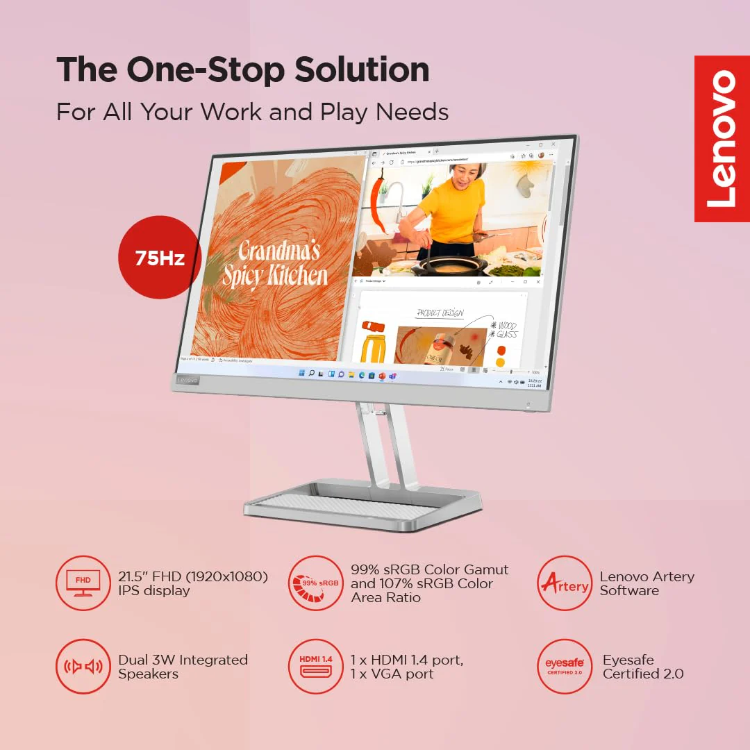 Lenovo L22i-40 FHD Monitor 21.5" (67AEKACBAE) - Image 2