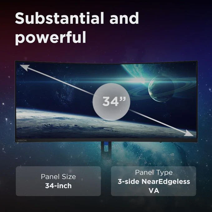 Lenovo Legion R34w-30 34" Curved Gaming Monitor 67C7GACBUK – 3440x1440, 165Hz, IPS, HDMI & DisplayPort for PC & Console Use - Image 2