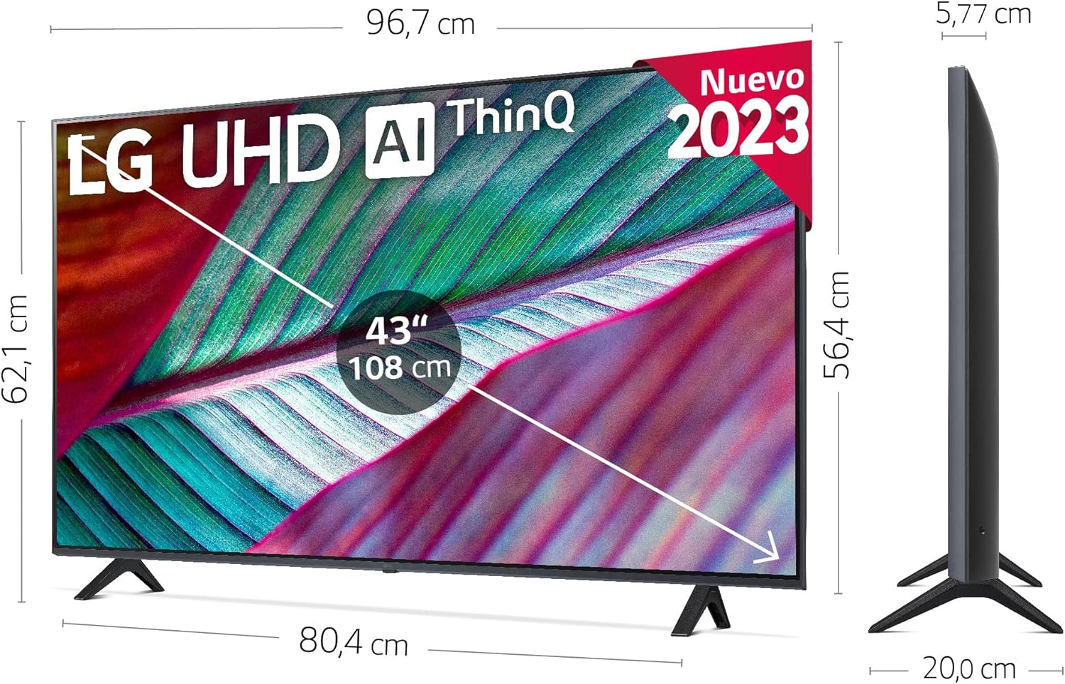 LG UR78 43 Inch 4K Ultra HD HDR LED TV 2023 (43UR78006LK) - WebOS Smart AI ThinQ, Magic Remote, 3 side cinema, HDR10, HLG, AI Sound (5.1ch), 2 Pole stand - Image 2