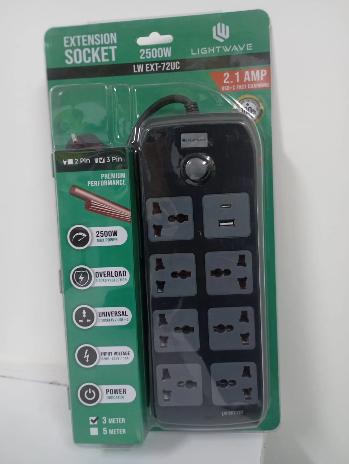 Lightwave LW EXT-72U 3 Meter 7-Way Extension Socket – Heavy Duty Power Strip for Home, Office, and Professional Electrical Applications