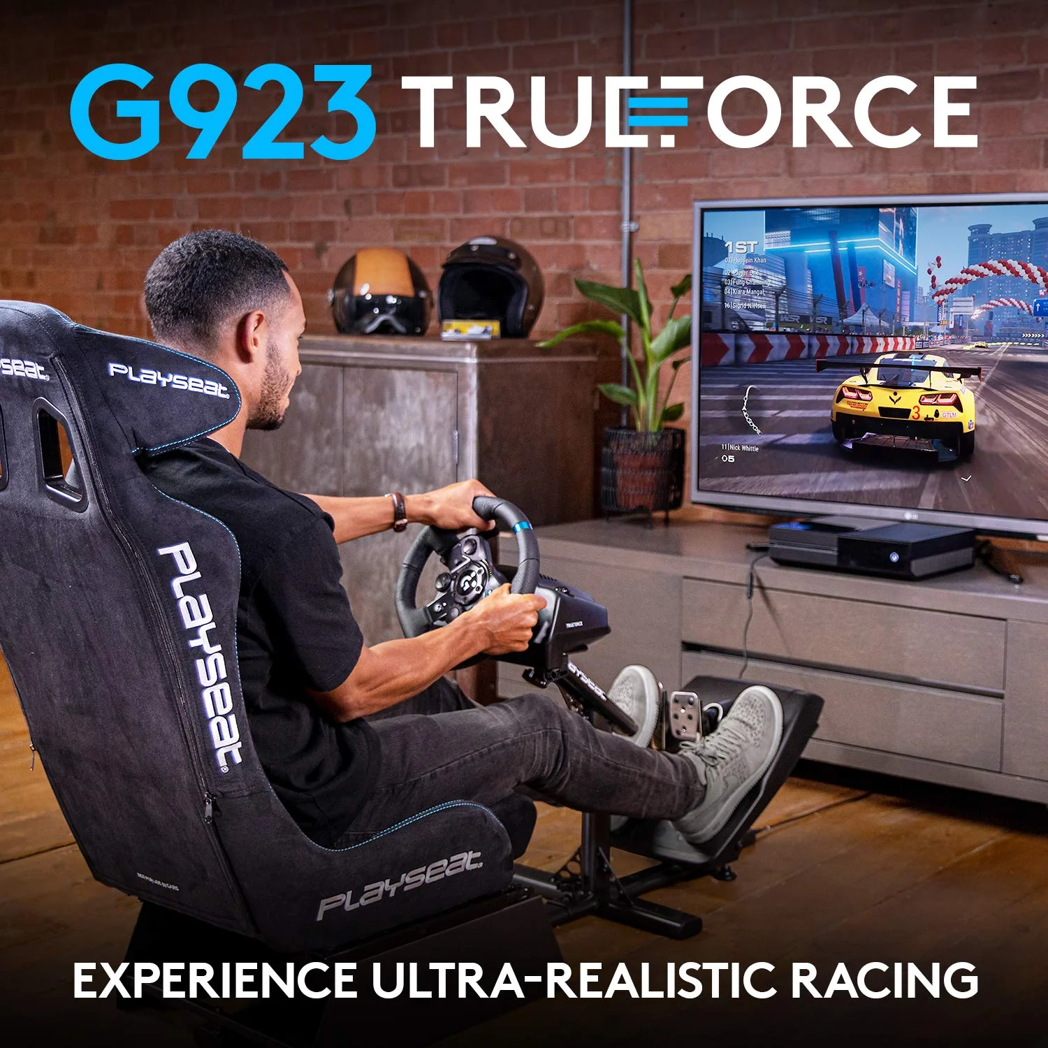 Logitech G923 Racing Wheel and Pedals for PS 5, PS4 and PC ,Trueforce 1000 Hz Force Feedback, Responsive Pedal, Dual Clutch Launch Control, and Genuine Leather Wheel Cover - Image 2