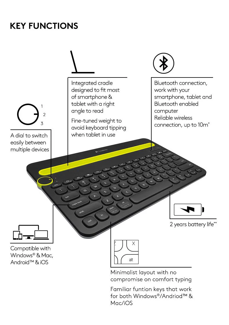 Logitech K480 Multi-Device Bluetooth Wireless Keyboard - Image 7