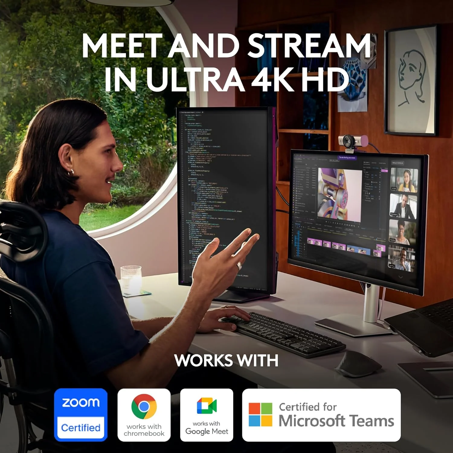 Logitech MX Brio Ultra HD 4K Streaming Webcam, 1080p at 60 FPS, USB-C, Webcam Cover With Free Adobe Creative Cloud Subscription (960-001559) - Image 2