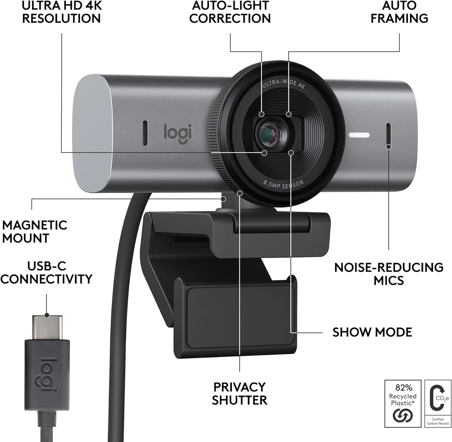 Logitech MX Brio Ultra HD 4K Streaming Webcam, 1080p at 60 FPS, USB-C, Webcam Cover With Free Adobe Creative Cloud Subscription (960-001559) - Image 5