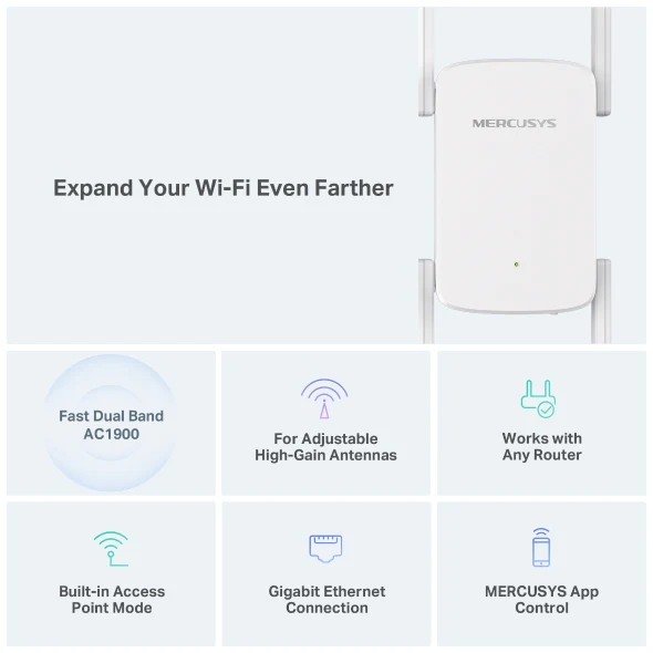 Mercusys ME50G AC1900 Wi-Fi Range Extender - High-performance dual-band signal booster that expands wireless coverage and strengthens stable internet connectivity across large spaces - Image 3