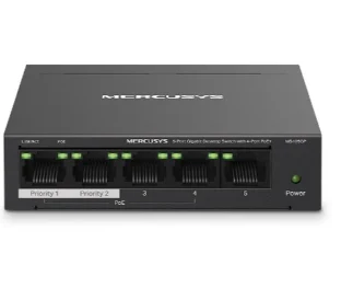 Mercusys MS105GP -5-Port Gigabit PoE+ Desktop Switch – 4-Port Power over Ethernet, Plug & Play