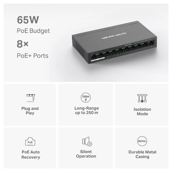 MERCUSYS MS110P PoE switch – Provides reliable power and network connectivity for IP cameras, access points, and small business setups - Image 5