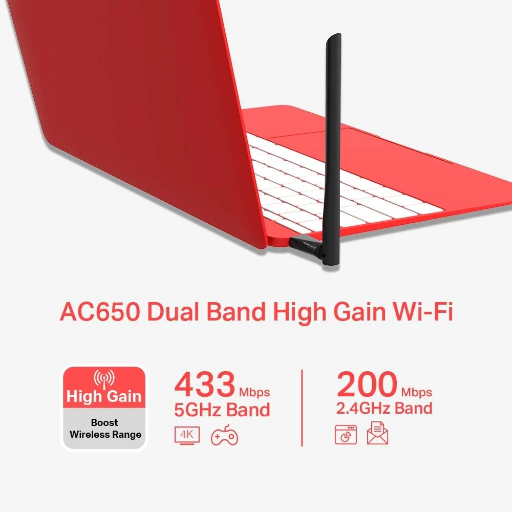 Mercusys MU6H AC650 High Gain Wireless Dual Band Wi-Fi USB Adapter, 650Mbps Wi-Fi Speed, 5dBi High Gain Antenna - Image 4
