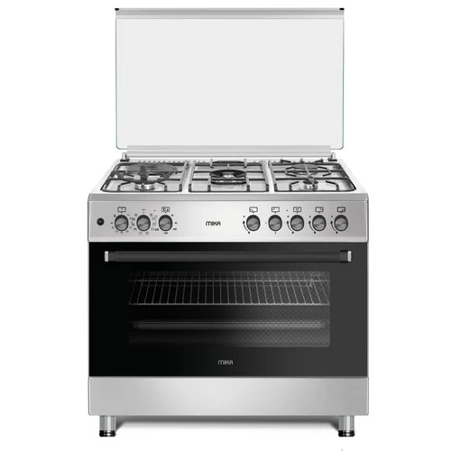 MIKA MST9041WEF10HI 90x60cm Standing Cooker – 4 Gas Pool Jet Burners + 1 Rapid Hot Plate, 10-Function Electric Oven with Air Fry & Convection, Rotisserie