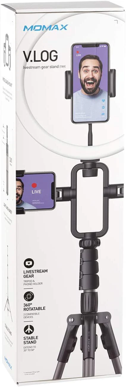 MOMAX V.Log Livestream dimmable LED Ring Light 12" with Stretchable Tripod Stand 3 Phone Holder Annular Lamp for Selfie/Makeup/Live Stream/Video/Vlog/Camera/Photo Shooting FL3D+TR9 - Image 5
