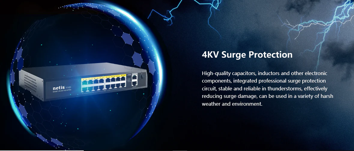 Netis P116GH - 16-Port Fast Ethernet PoE Switch + 2 Gigabit Uplink Ports – Reliable Power & Data for IP Devices - Image 4